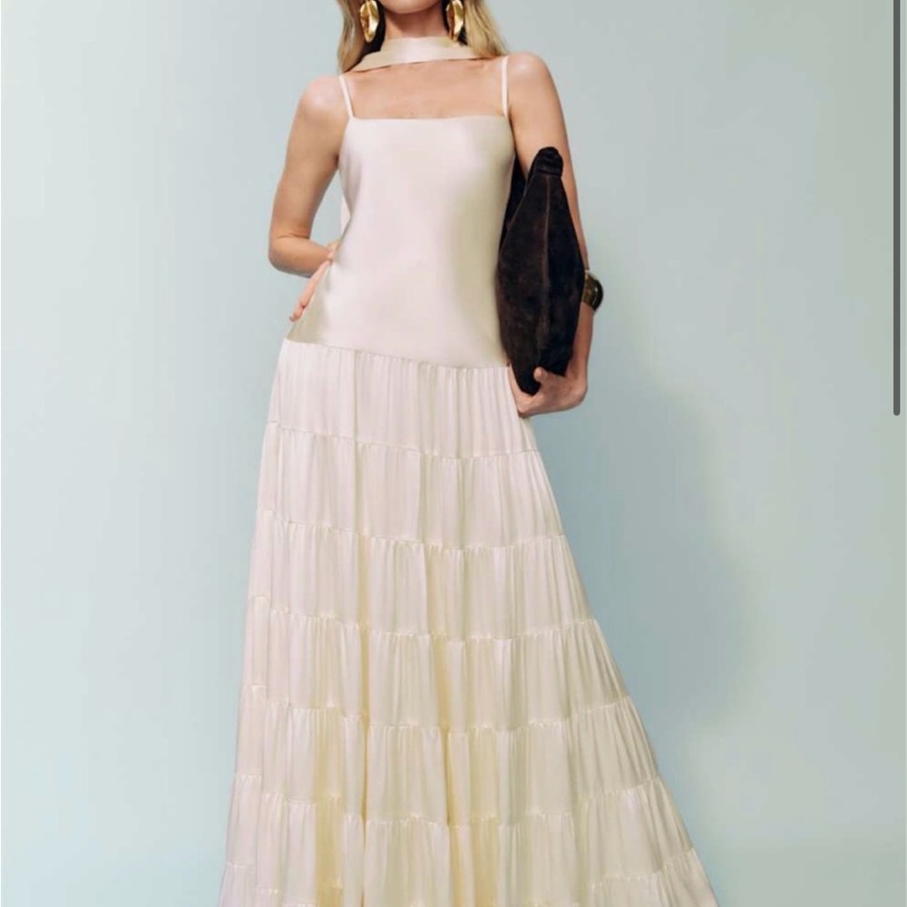 NWT Reformation Agnes Silk Dress in Fior Di Latte Size 8